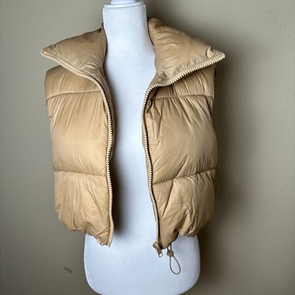 Puffy Crop Vest Lightweight Sleeveless Warm Outerwear Puffer Vest Size Small - Picture 2 of 7